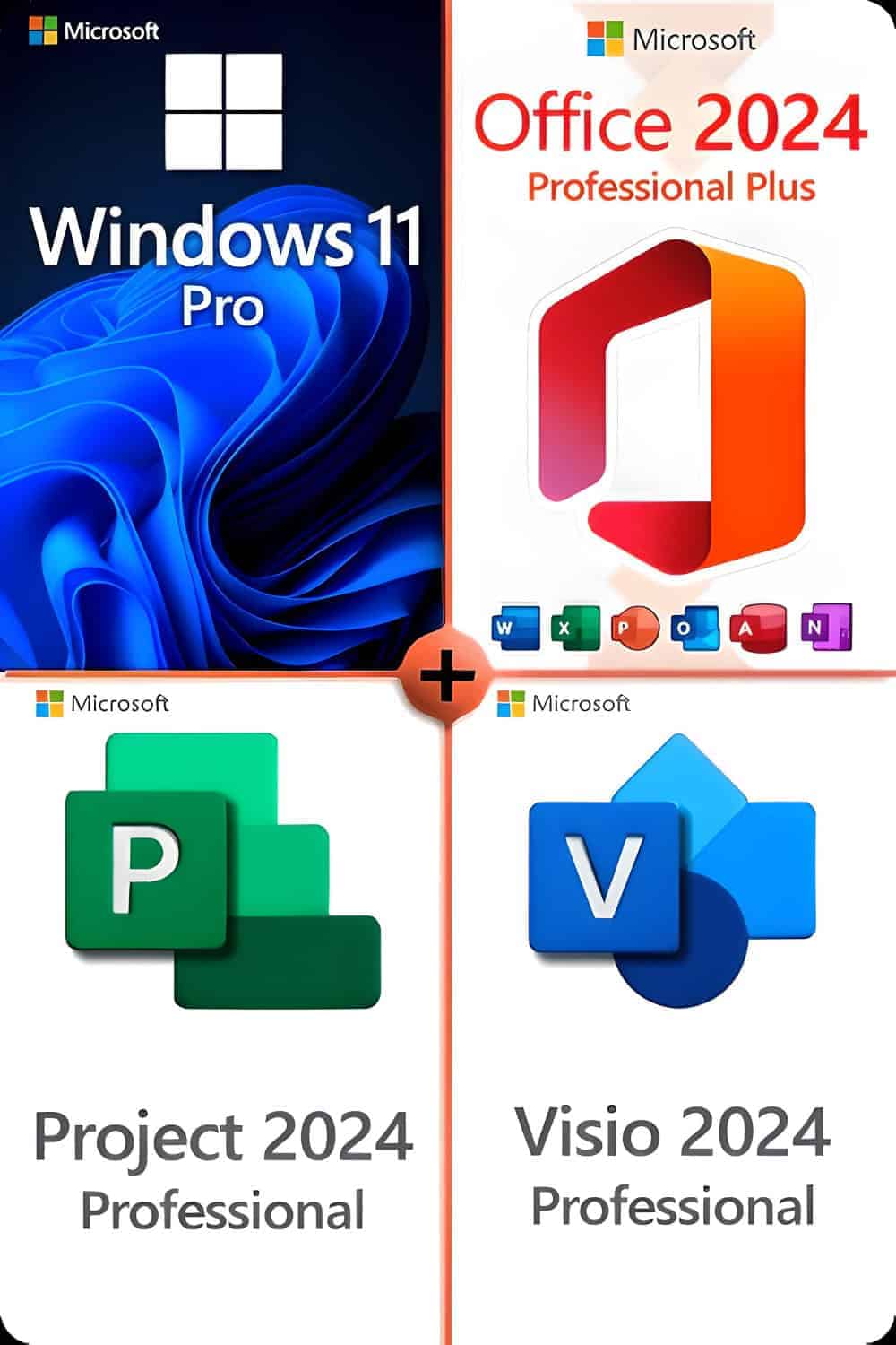 Microsoft Windows 11 Professional + Project 2024 Professional + Office 2024 Professional + Visio 2024 Professional License for 3 devices